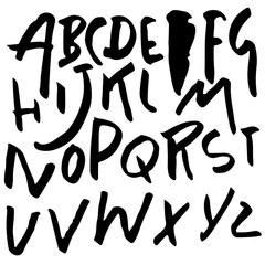 Hand drawn dry brush font. Modern brush lettering. Grunge style alphabet. Vector illustration.