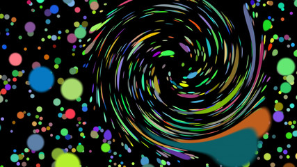 Distortion Dots. Colorful Circles flying out of an twister towards the camera.