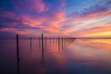 Sunset at Los Lances Beach Lagoon, Strait Natural Park, Tarifa, Cadiz, Andalusia, Spain