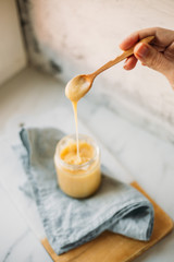 Vegan coconut condensed milk in jar