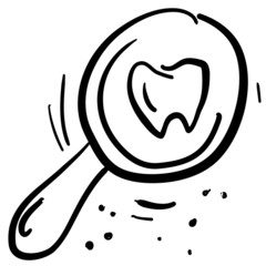 A magnifier icon and a tooth in it. Hand-drawn