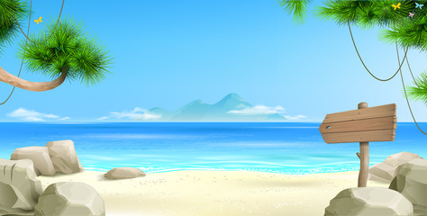Wide tropical beach banner background