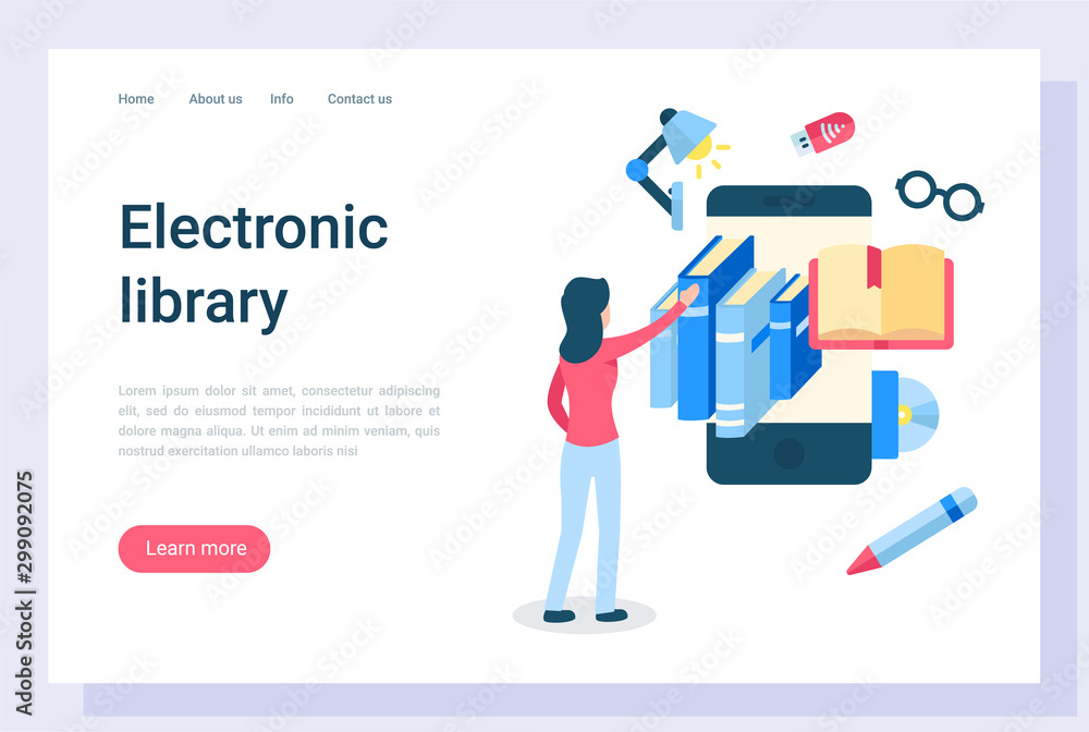Poster electronic library access vector, education and getting knowledge from publication. ebooks and onlin