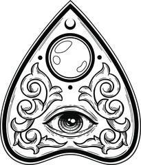 ouija planchette with eye of providence vector hand drawn illustration tattoo sketch style isolated on white