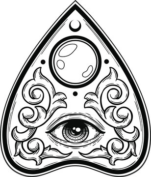 ouija planchette with eye of providence vector hand drawn illustration tattoo sketch style isolated on white