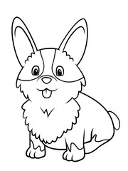 Welsh corgi dog, uncolored lineart illustration vector. On white background. For kids and children coloring books