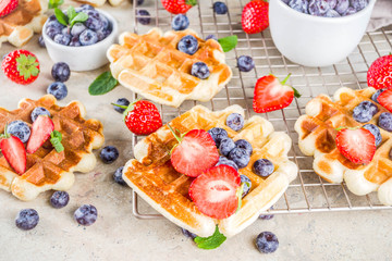 Sweet Homemade Breakfast Belgian Waffles with Berries - Strawberry and Blueberry