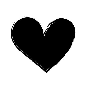Black heart vector in paint stroke style, isolated on a white background