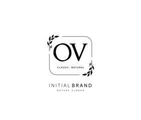 O V OV Beauty vector initial logo, handwriting logo of initial signature, wedding, fashion, jewerly, boutique, floral and botanical with creative template for any company or business.