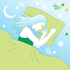 Vector hand drawn graphic illustration. Sexy pretty posing person, cartoon, sleep on its side and dream	