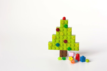 Christmas tree made of plastic bricks.