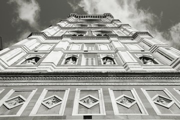 Florence campanile. Black and white vintage style. 