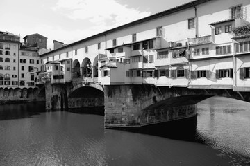 Fototapeta na wymiar Florence, Italy - Vecchio Bridge. Black and white vintage style. 