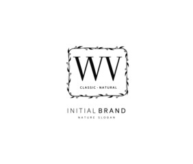 W V WV Beauty vector initial logo, handwriting logo of initial signature, wedding, fashion, jewerly, boutique, floral and botanical with creative template for any company or business.