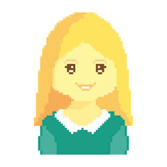 Cartoon beautifull young women portraits, avatar. Pixel art face. 8 bit.