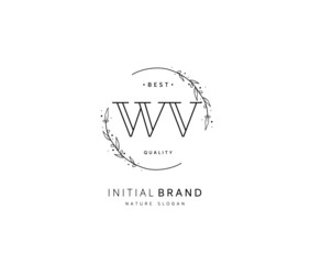 W V WV Beauty vector initial logo, handwriting logo of initial signature, wedding, fashion, jewerly, boutique, floral and botanical with creative template for any company or business.