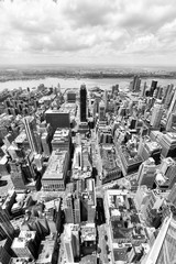 Manhattan aerial view. Black and white vintage style. 