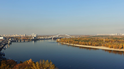 Autumn sunny day over the Dnieper in Kiev