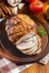 Baked pork ham on cutting board