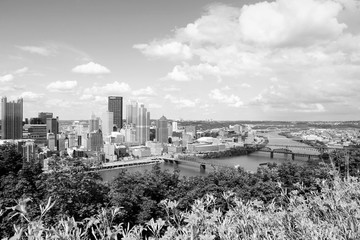 Pittsburgh city. Black and white vintage style. 