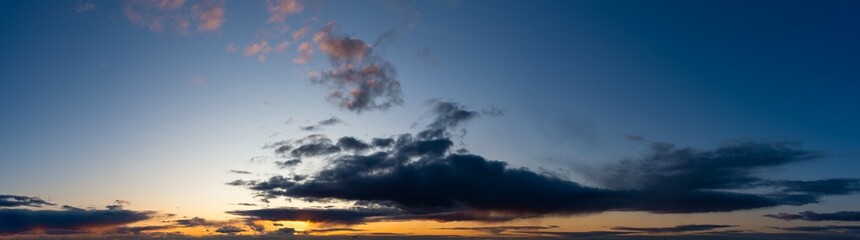 Fantastic clouds against blue sky, panorama