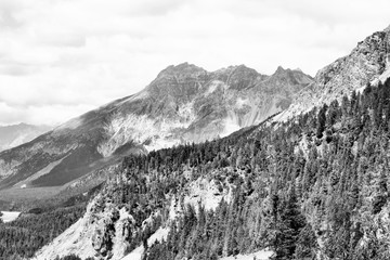 Obraz premium Switzerland mountains. Black and white vintage style.