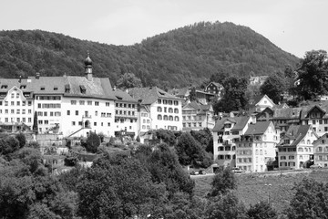 Switzerland - Lichtensteig. Black and white vintage style.