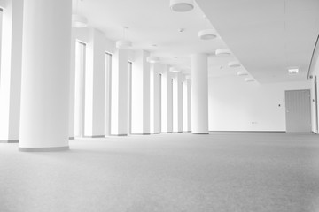 Black and white photo of Interior of new empty office