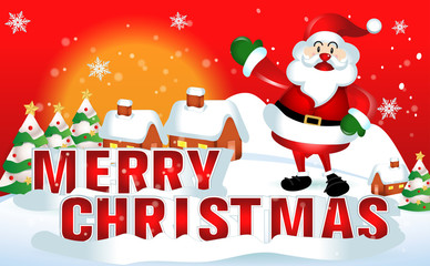 Merry Christmas. Santa Claus cute cartoon for Christmas and New Year background. Vector illustration.