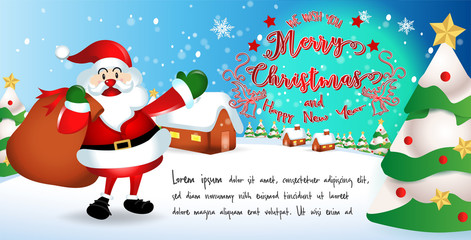 Merry Christmas. Santa Claus cute cartoon for Christmas and New Year background. Vector illustration.