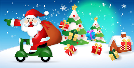 Merry Christmas. Santa Claus cute cartoon for Christmas and New Year background. Vector illustration.