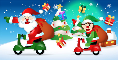Merry Christmas. Santa Claus cute cartoon for Christmas and New Year background. Vector illustration.
