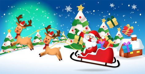 Fototapeta premium Merry Christmas. Santa Claus cute cartoon for Christmas and New Year background. Vector illustration.