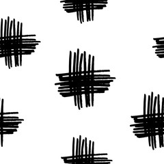 Ink brush strokes and lines. Grunge doodle brushes on white backdraund. Abstract seamless vector pattern.
