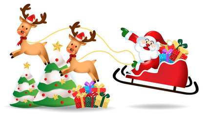 Merry Christmas. Santa Claus cute cartoon for Christmas and New Year background. Vector illustration.