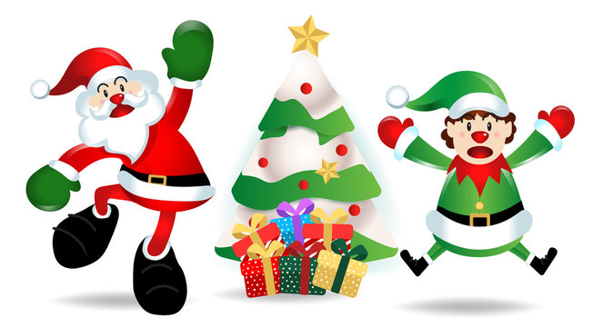 Merry Christmas. Santa Claus cute cartoon for Christmas and New Year background. Vector illustration.