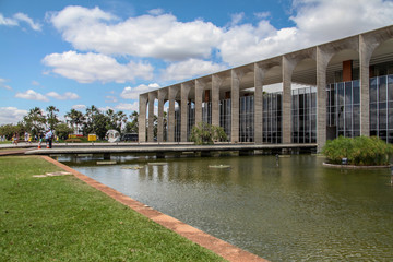 Brasilia, October 29, 2019: Palace of Justice, Ministry of Justice and Public Safety located in the Esplanade of Ministries, with beautiful Brazilian modernist architecture, famous for its arches.