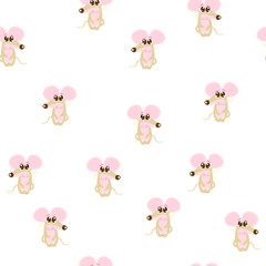 Cute mouse seamless pattern. Small animal on white background Wallpaper