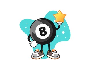 Billiard ball number 8 hold a star cartoon. Mascot Character vector.