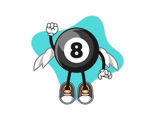 Billiard ball number 8 fly cartoon. Mascot Character vector.