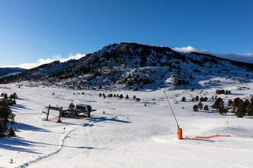 Ski infrastructure nearby the town of Font Romeu in the Pyrenees mountains, France 