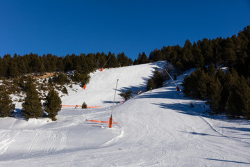 Ski infrastructure nearby the town of Font Romeu in the Pyrenees mountains, France 