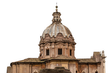Ancient church of the Saints Luca and Martina (1664) isolated on white background, Roman Forum,...