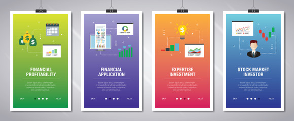 Internet banner set with financial profitability and investment icons.
