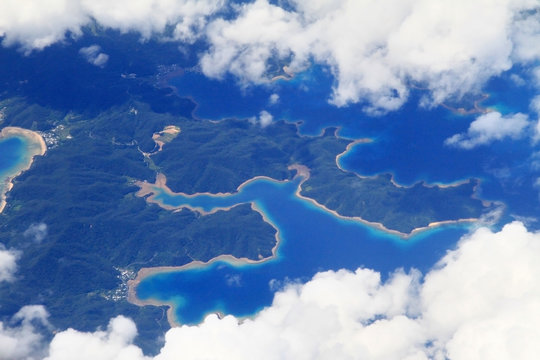 Beautiful ocean and island view, Amami  Oshima near Okinawa from Air