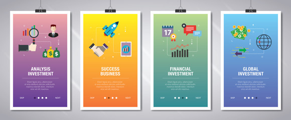 Internet banner set of business, investment and success icons.