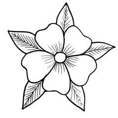 Naklejka premium A flower with five petals and five leaves. Flower drawn by lines.
