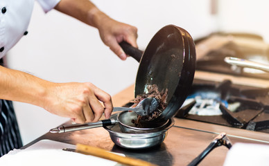 Chef cooking food in the kitchen, Chef preparing food