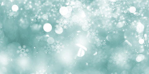 ice blue snow blur abstract background. Bokeh Christmas blurred beautiful shiny Christmas lights