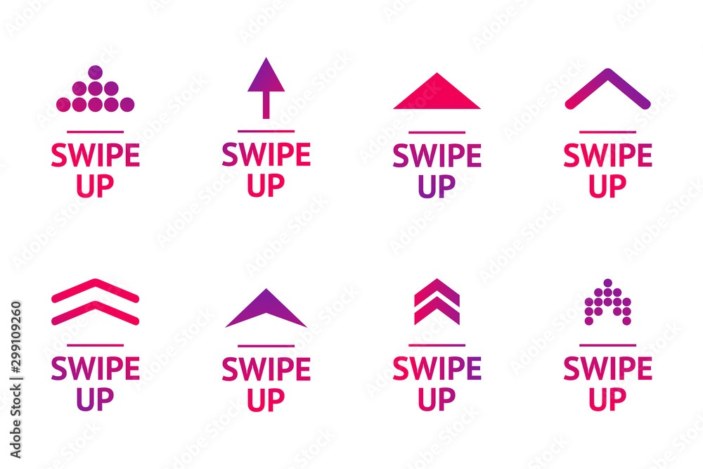 Poster Vector swipe up icon set. Arrow up for social media stories, design blogger, scroll pictogram. Stories swipe button colorful gradient